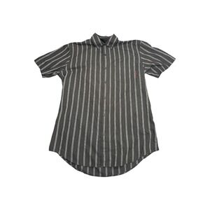 Transnine‎ Mens Large Short Sleeve Button Down Shirt Grey Striped Skate